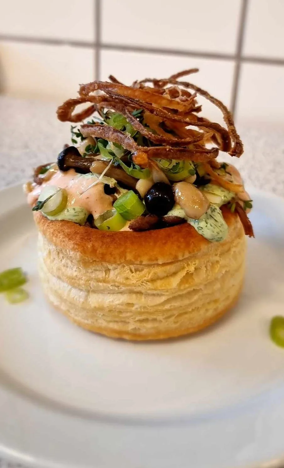 Gourmet vol-au-vent with creamy mushroom filling.